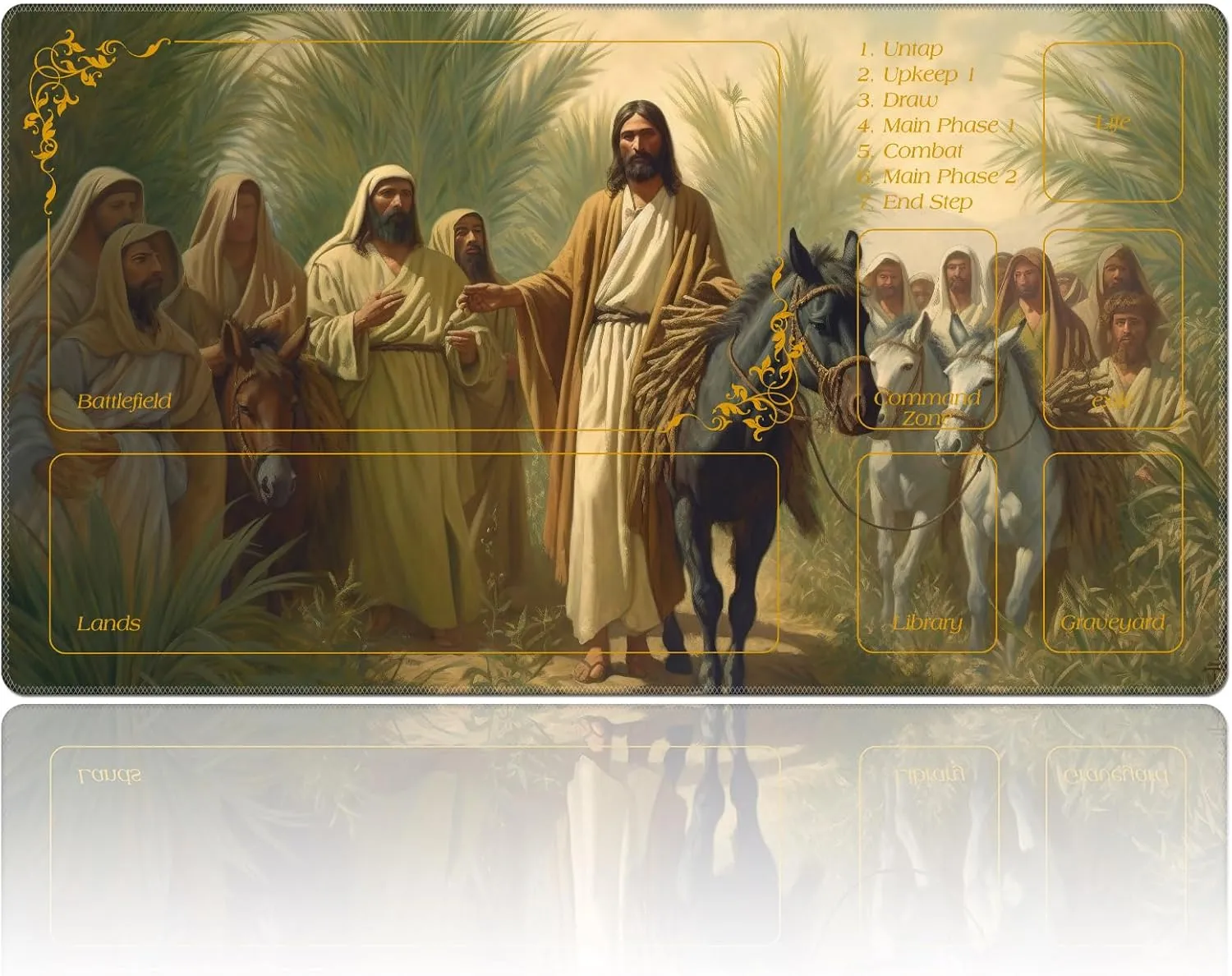 DEGDFSGR for MTG Playmat with Zones 24 x 14 inches for TCG Playmats Non-Slip Rubber Base Commander Play Mat for Magic The Gathering Playmat Iorcana Trading Card Game, Jesus Walks with People Plants