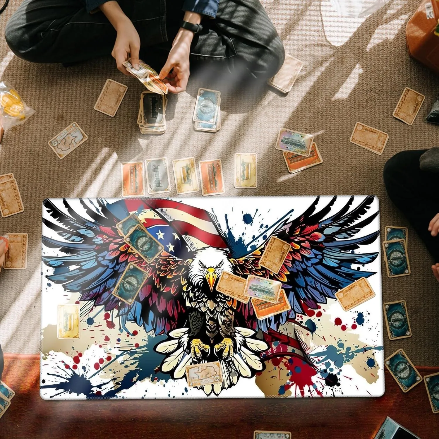 DEGDFSGR MTG/TCG Playmat 27.5" x 15.74" Non-Slip Rubber Base Commander Playmat HD Cover Bald Eagle American Flag