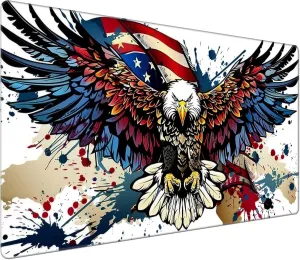 DEGDFSGR MTG/TCG Playmat 27.5" x 15.74" Non-Slip Rubber Base Commander Playmat HD Cover Bald Eagle American Flag