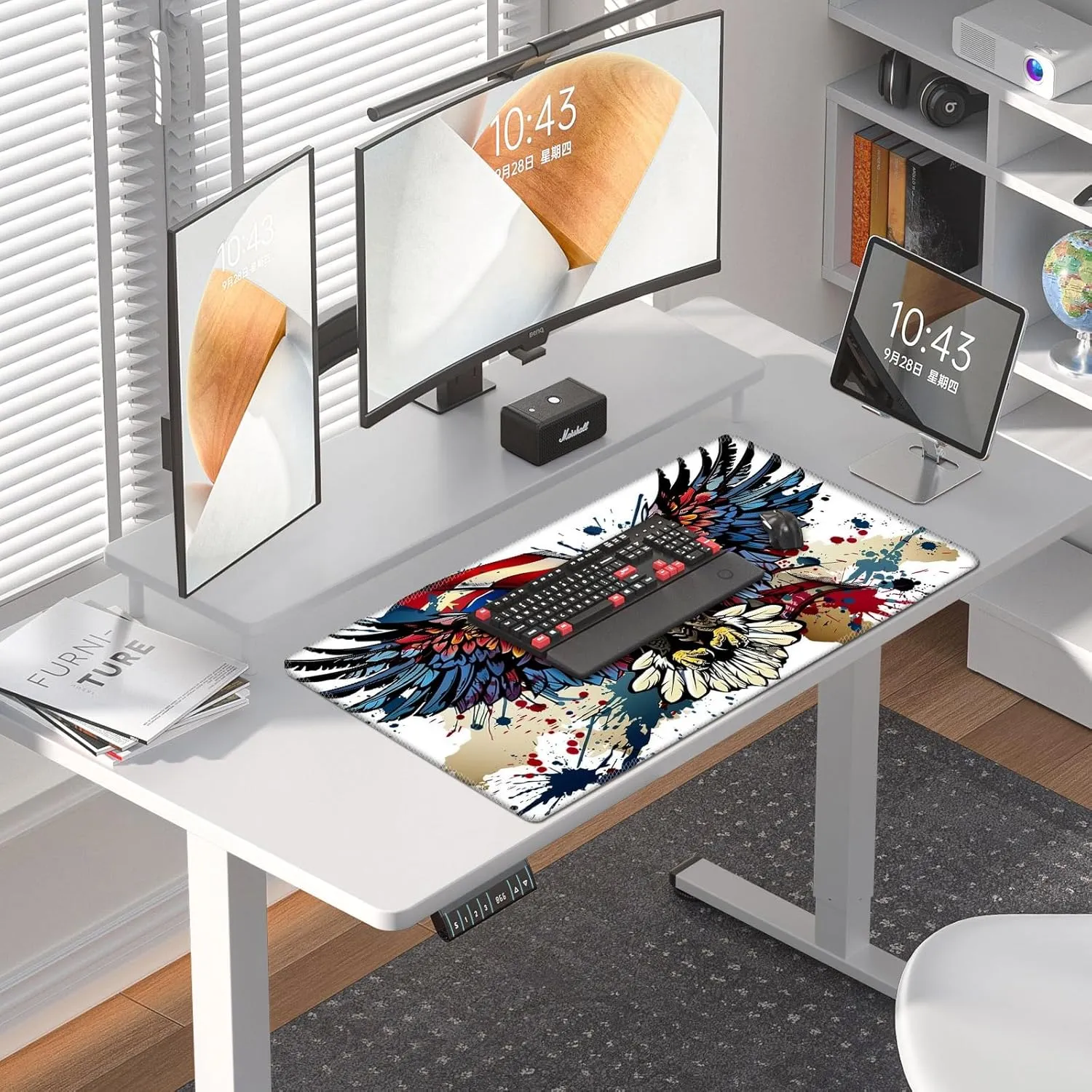 DEGDFSGR MTG/TCG Playmat 27.5" x 15.74" Non-Slip Rubber Base Commander Playmat HD Cover Bald Eagle American Flag