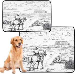 Desert Horseback Riding Washable Pee Pads for Dogs,Absorbent Reusable Puppy Pads Pet Training Pads for Whelping, Playpen, Crate, Bed Sx3