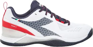 Diadora Men's Blushield Torneo 2 Clay Tennis Shoe (White/Blue Corsair/Fiery Red, 12)