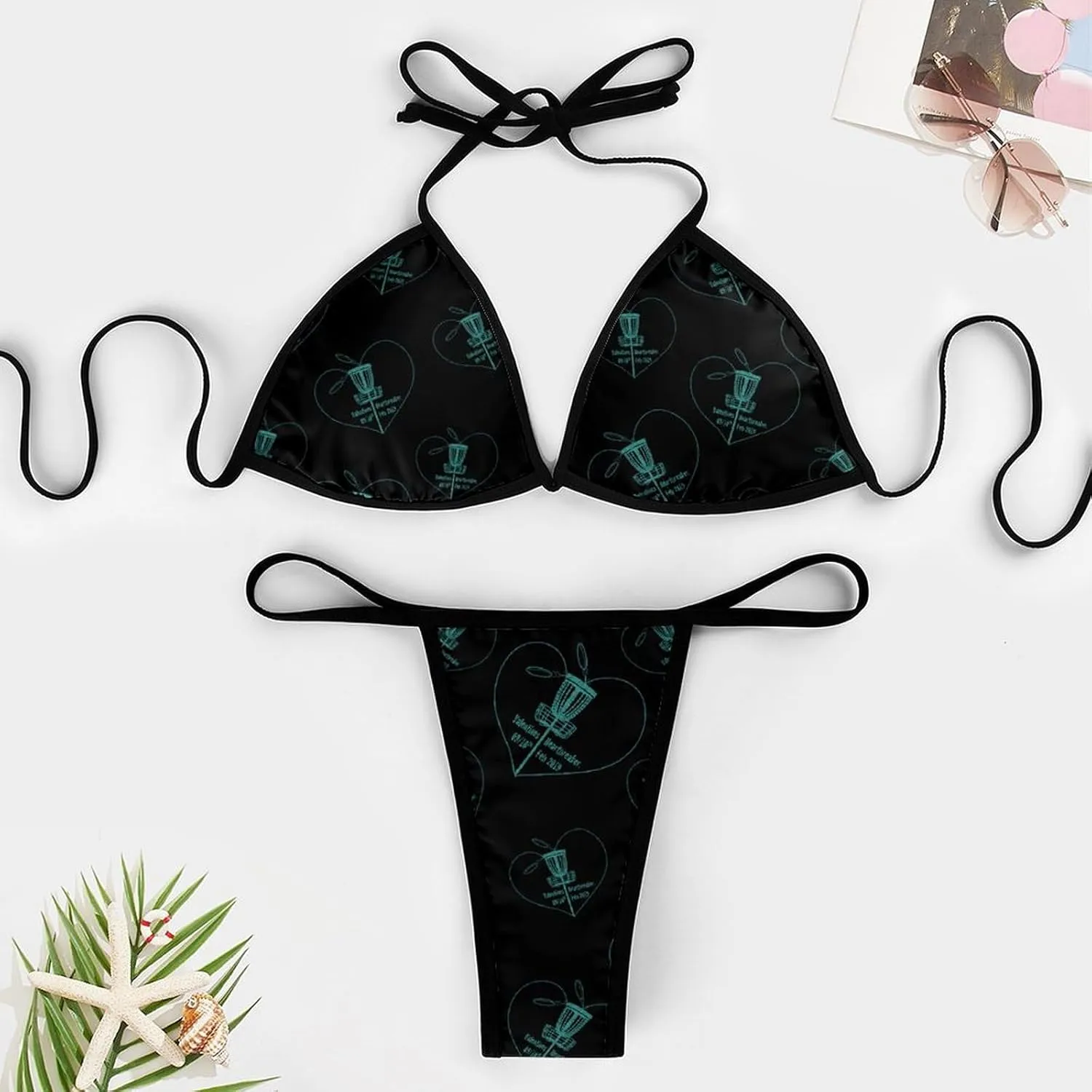 Disc Golf Icon Basket Bathing Suit Bikini Sets for Women Swimsuits Triangle Two Piece Swimwear Back Tie