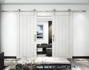 DIYHD Brushed Nickel Steel Sliding Barn Hardware to Hang 2 Panel, 13FT Track Kit, Double Door kit