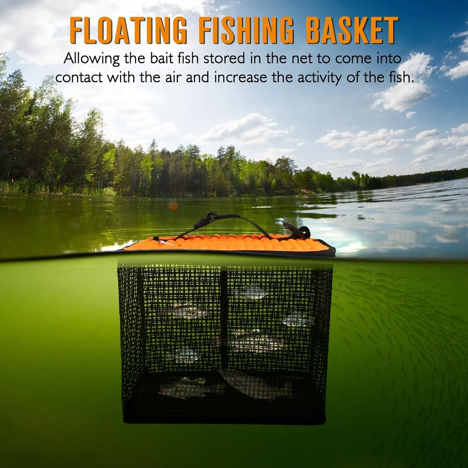 Dovesun Floating Fishing Basket, Collapsible Fish Basket Portable Fishing Net Quick-Drying Rubber Coated Fishing Bait Storage Cage 3.5-10 Gallons