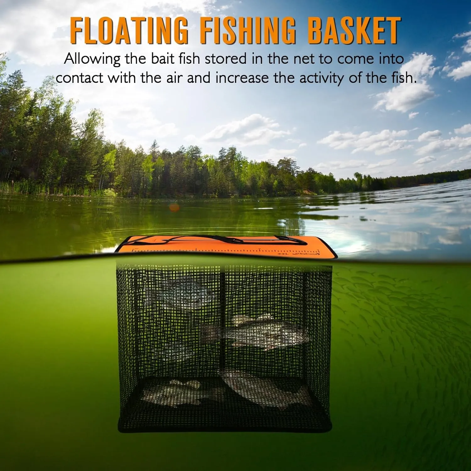 Dovesun Floating Fishing Basket, Collapsible Fish Basket Portable Fishing Net Quick-Drying Rubber Coated Fishing Bait Storage Cage 3.5-10 Gallons