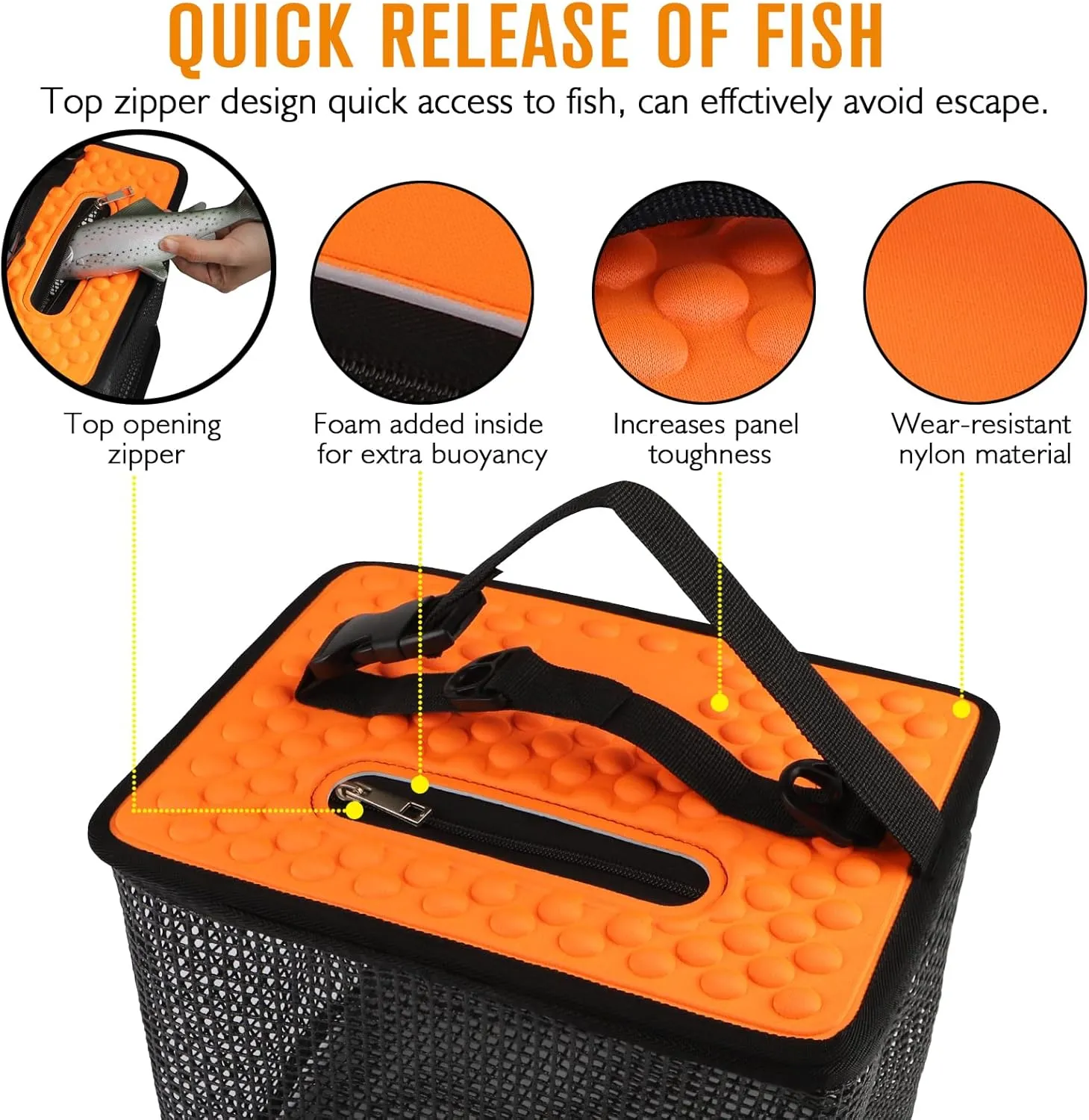Dovesun Floating Fishing Basket, Collapsible Fish Basket Portable Fishing Net Quick-Drying Rubber Coated Fishing Bait Storage Cage 3.5-10 Gallons