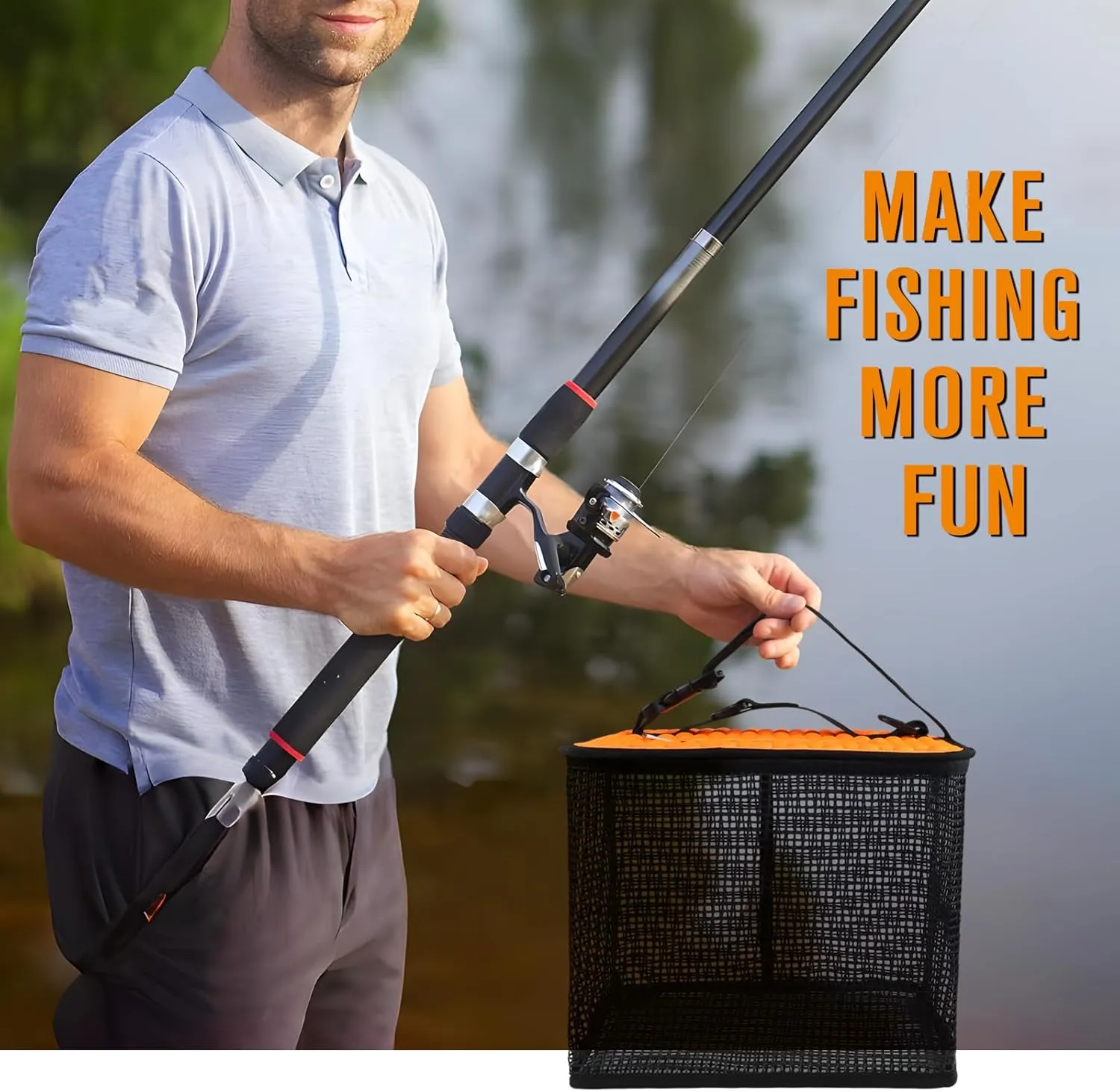 Dovesun Floating Fishing Basket, Collapsible Fish Basket Portable Fishing Net Quick-Drying Rubber Coated Fishing Bait Storage Cage 3.5-10 Gallons