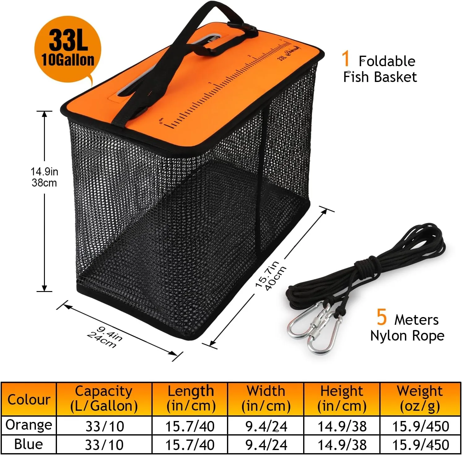 Dovesun Floating Fishing Basket, Collapsible Fish Basket Portable Fishing Net Quick-Drying Rubber Coated Fishing Bait Storage Cage 3.5-10 Gallons