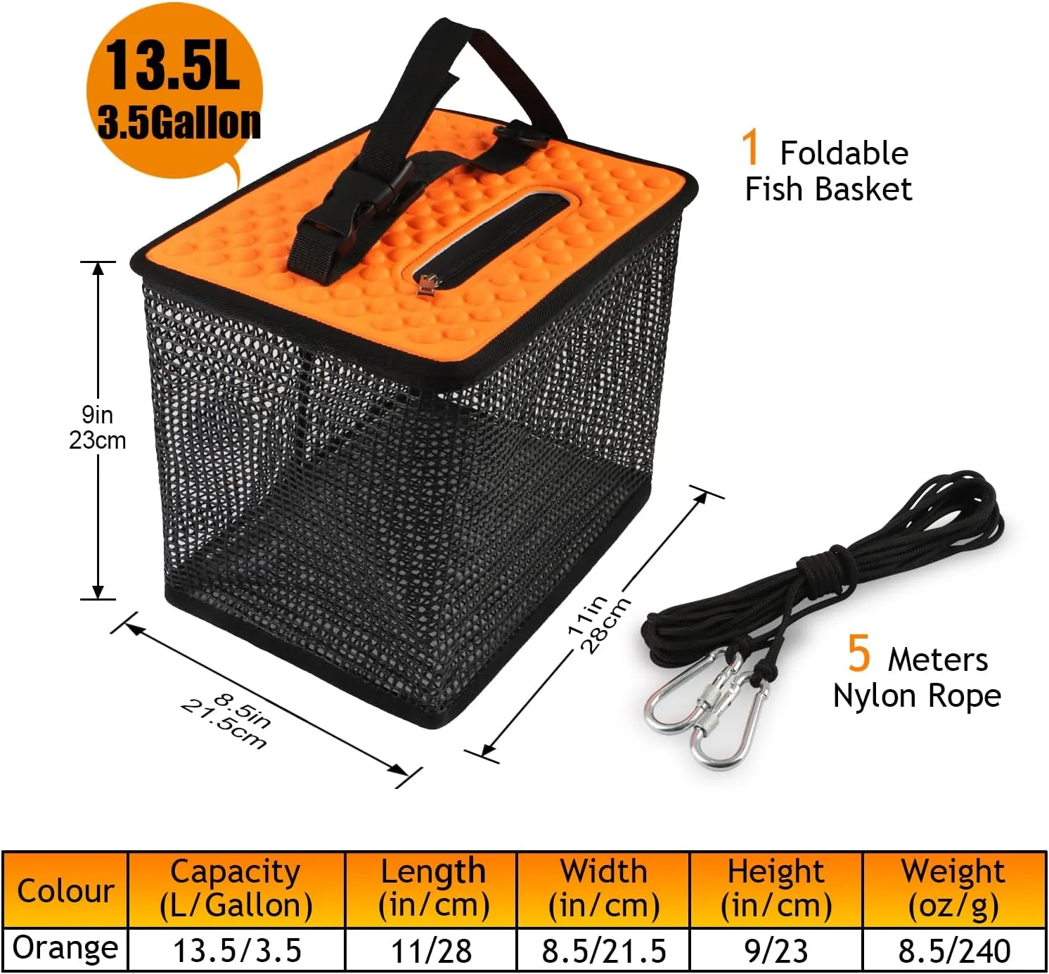 Dovesun Floating Fishing Basket, Collapsible Fish Basket Portable Fishing Net Quick-Drying Rubber Coated Fishing Bait Storage Cage 3.5-10 Gallons