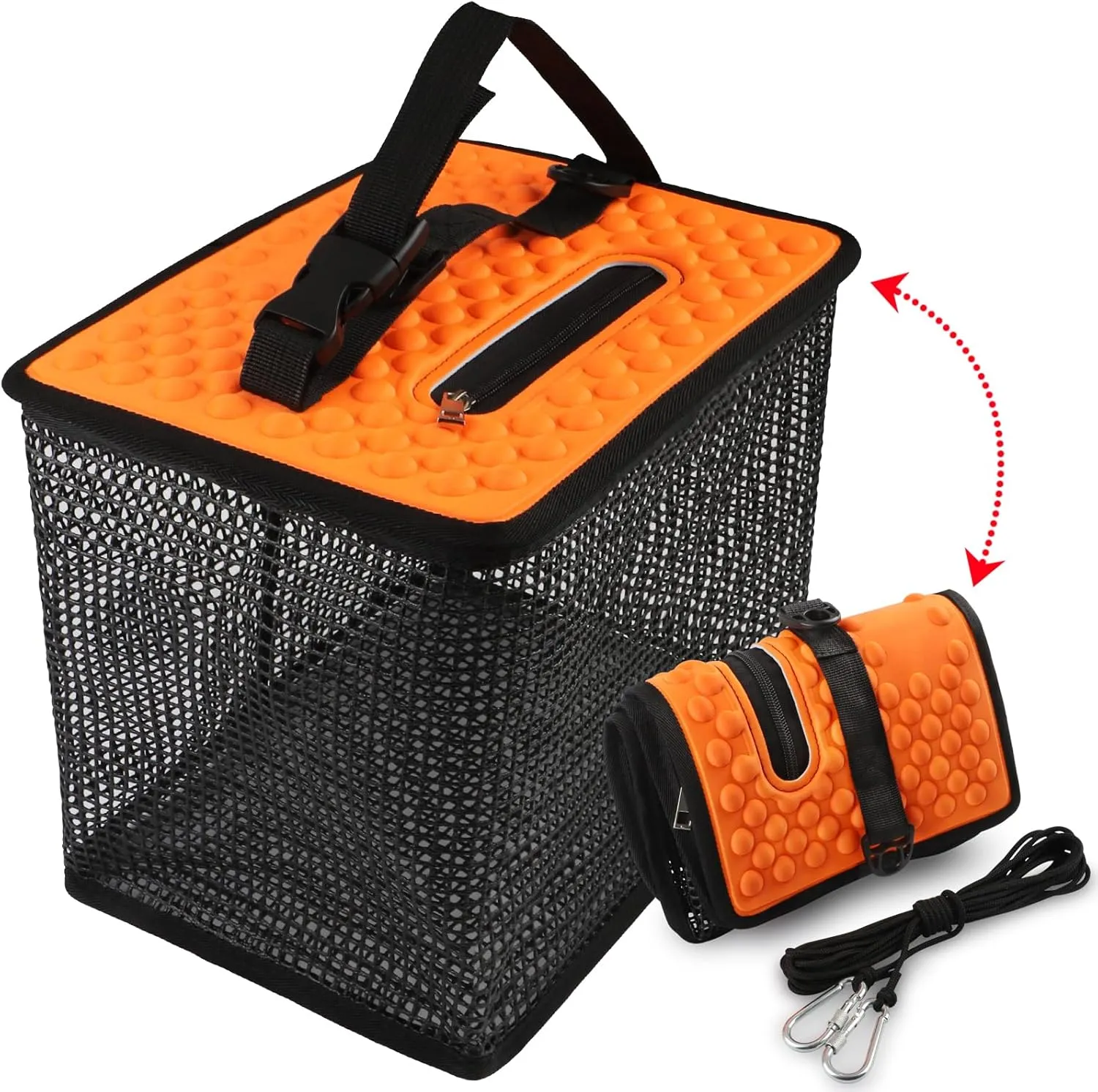 Dovesun Floating Fishing Basket, Collapsible Fish Basket Portable Fishing Net Quick-Drying Rubber Coated Fishing Bait Storage Cage 3.5-10 Gallons