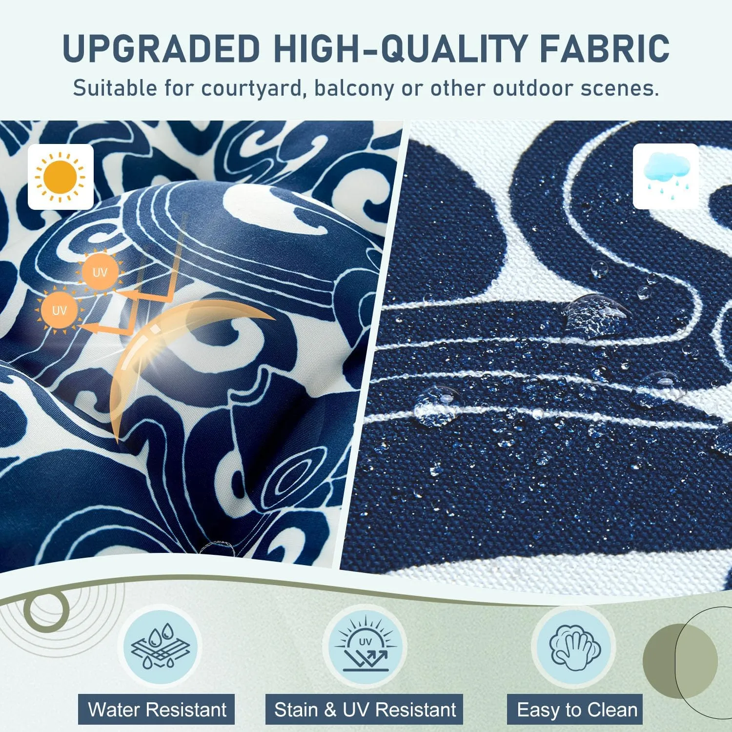 downluxe Outdoor Chair Cushions Set of 2 for Patio Furniture, Waterproof Tufted Overstuffed Patio Furniture Cushions, Thick Outdoor Seat Cushion, 19" X 19" X 5", Blue Carp