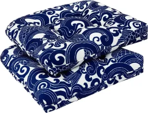 downluxe Outdoor Chair Cushions Set of 2 for Patio Furniture, Waterproof Tufted Overstuffed Patio Furniture Cushions, Thick Outdoor Seat Cushion, 19" X 19" X 5", Blue Carp