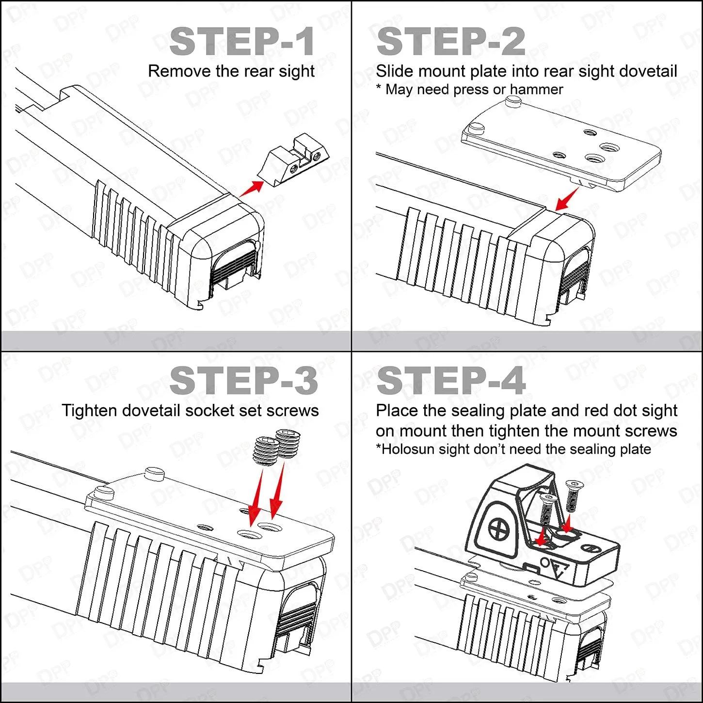 DPP Titanium Mounting kit/Plate/Adapter Compatible with Glock Trijicon RMR/SRO&Holosun 407C/507C/508T