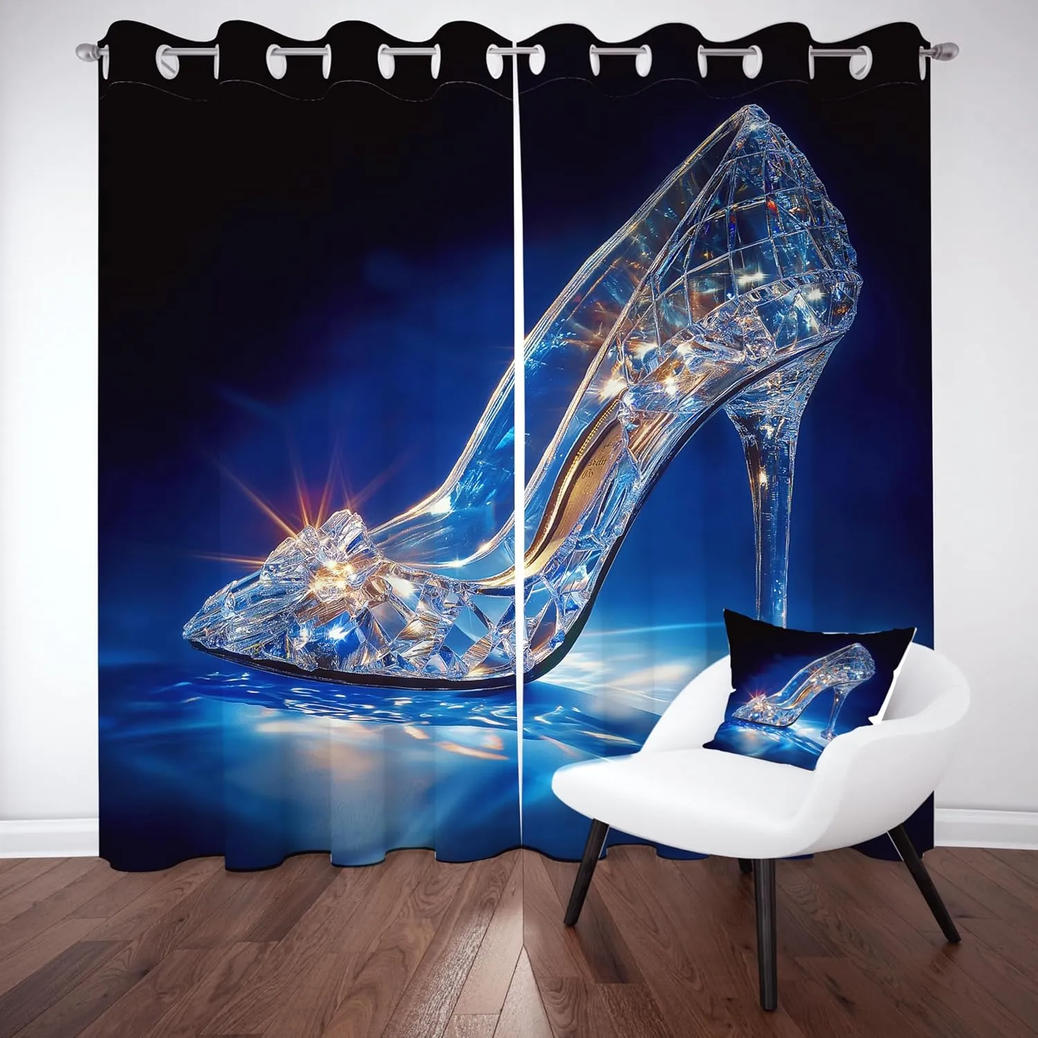 Dream Crystal Shoes Blackout Curtains 84 Inch Length 2 Panels Set, Fantasy High Heels Drapes for Bedroom Thermal Insulated, Black Background Grommet Blackout Curtain 42" x 84" 2 Pcs