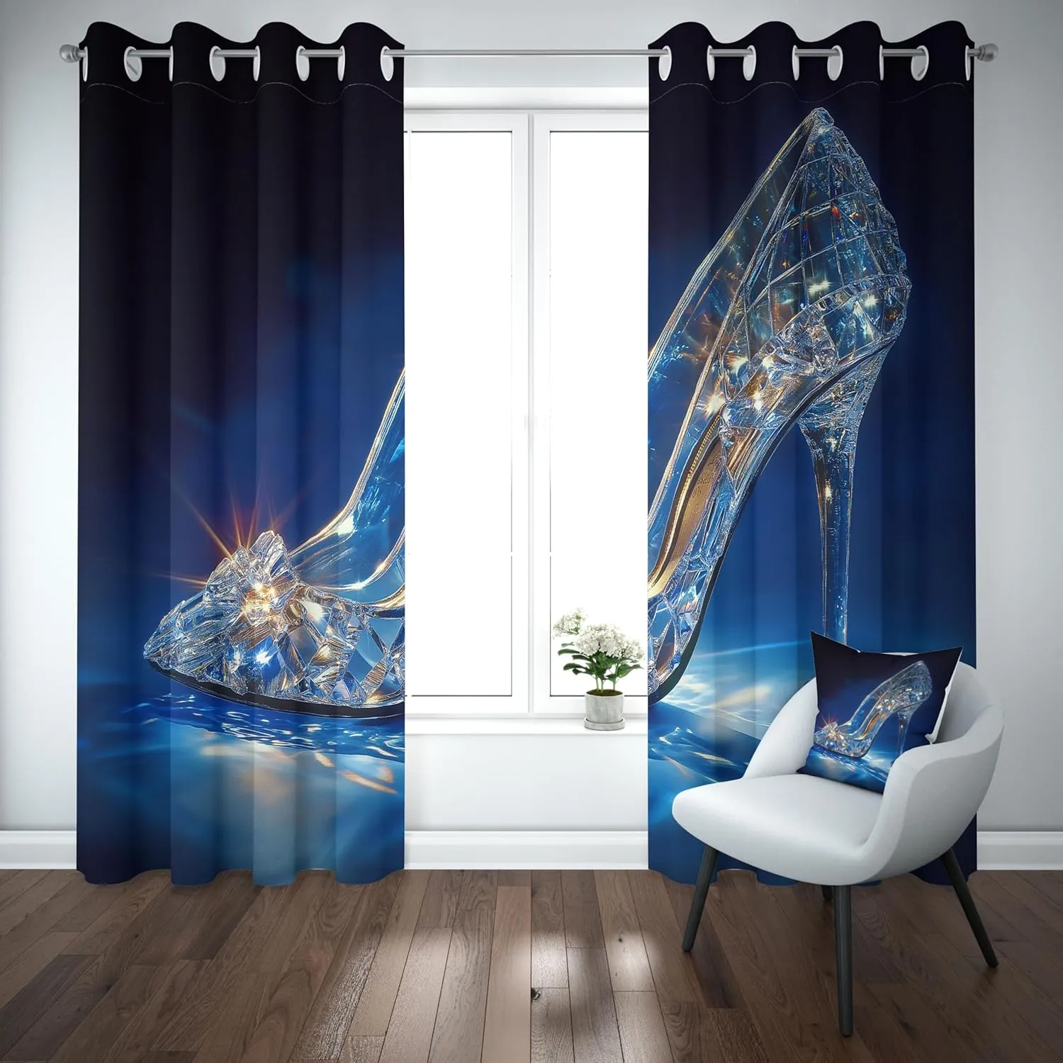 Dream Crystal Shoes Blackout Curtains 84 Inch Length 2 Panels Set, Fantasy High Heels Drapes for Bedroom Thermal Insulated, Black Background Grommet Blackout Curtain 42" x 84" 2 Pcs