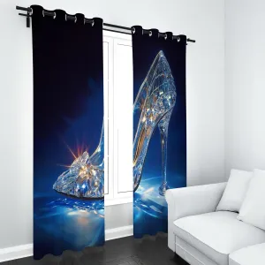 Dream Crystal Shoes Blackout Curtains 84 Inch Length 2 Panels Set, Fantasy High Heels Drapes for Bedroom Thermal Insulated, Black Background Grommet Blackout Curtain 42" x 84" 2 Pcs