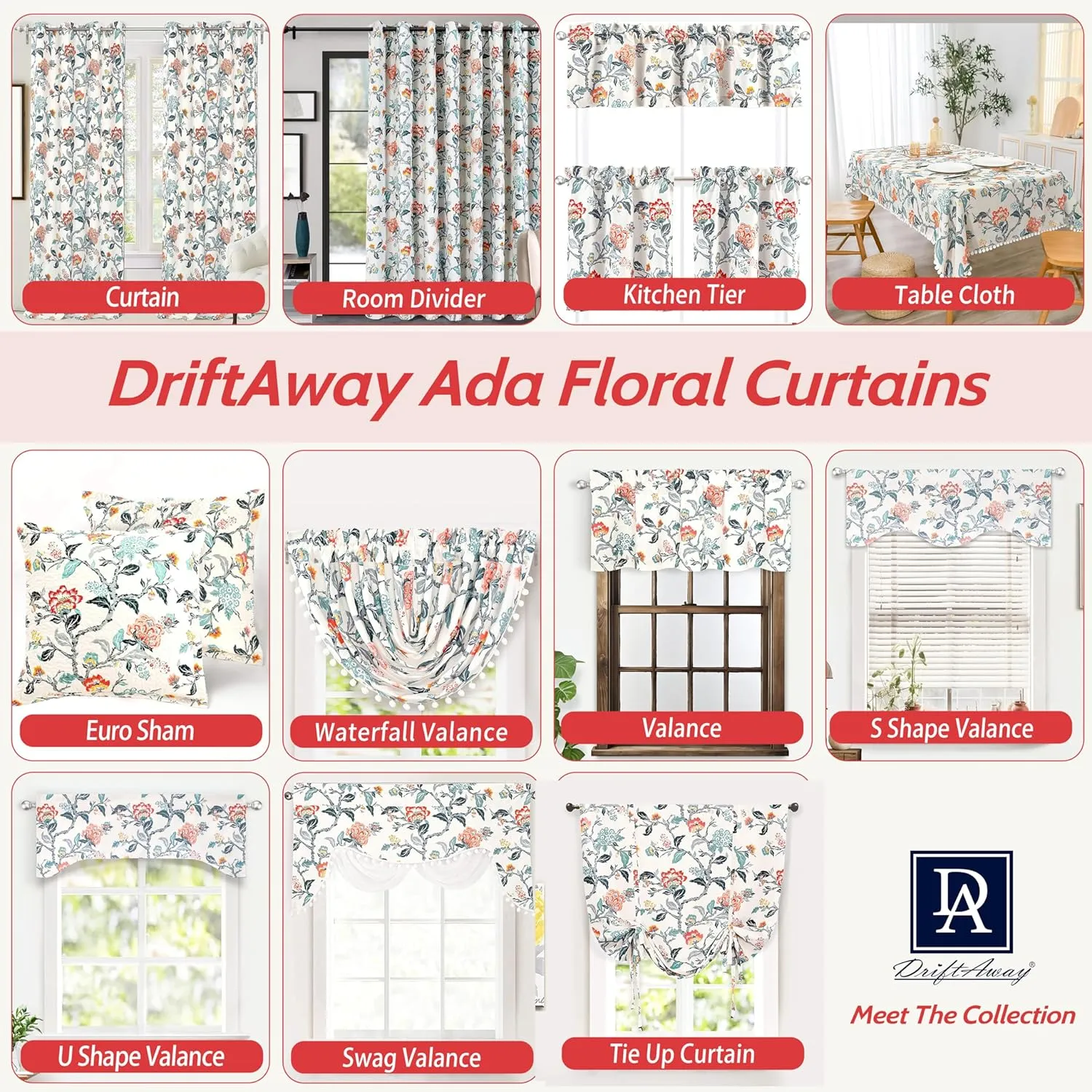 DriftAway Ada Floral Botanical Print Flower Leaf Lined Thermal Insulated Room Darkening Blackout Window Curtains 2 Layers Set of 2 Panels Each 52 Inch by 84 Inch Ivory Orange Teal