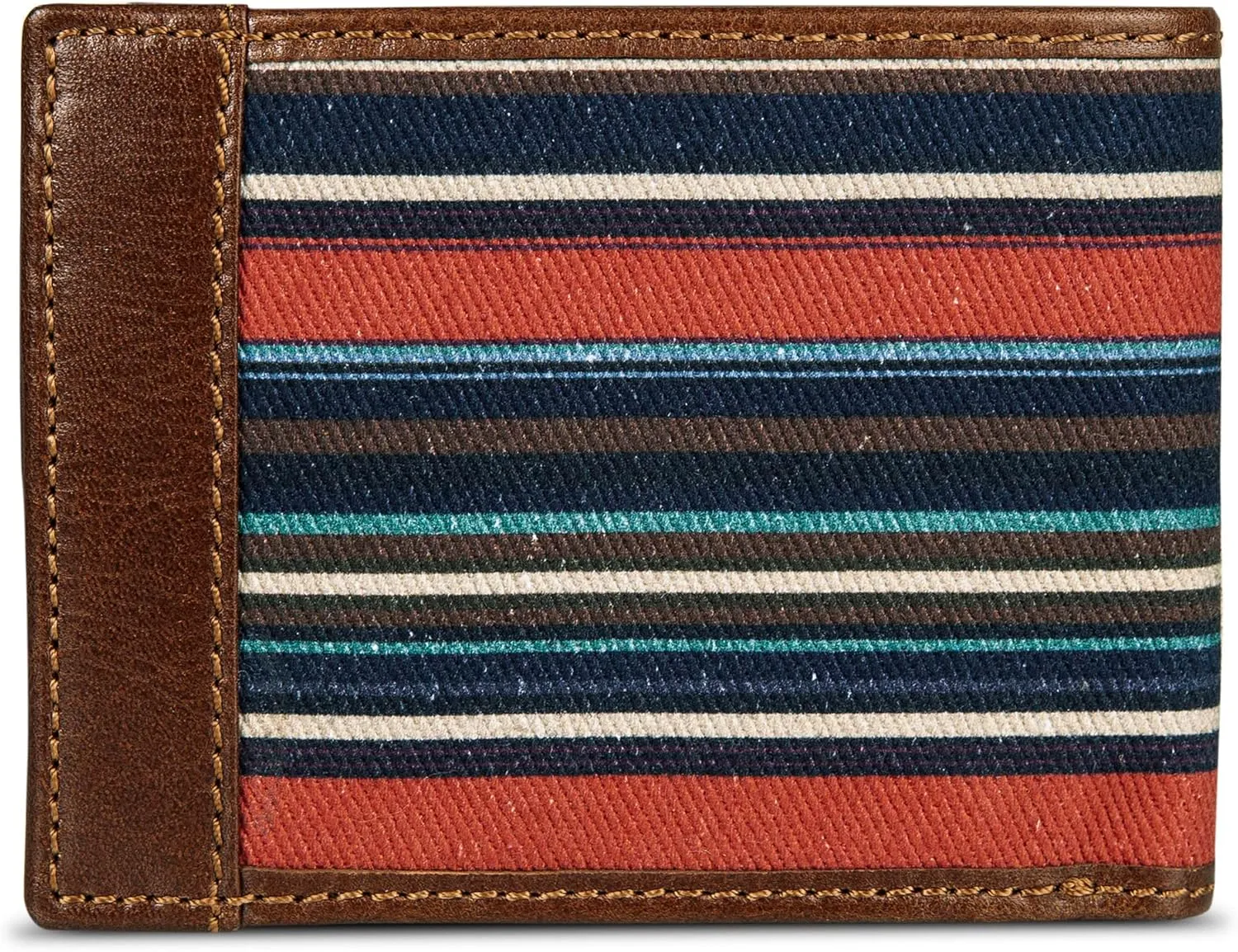 Eddie Bauer Men Pioneer Leather and Printed Cotton Canvas Bilfold Wallet (Assorted Graphics)