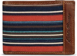Eddie Bauer Men Pioneer Leather and Printed Cotton Canvas Bilfold Wallet (Assorted Graphics)