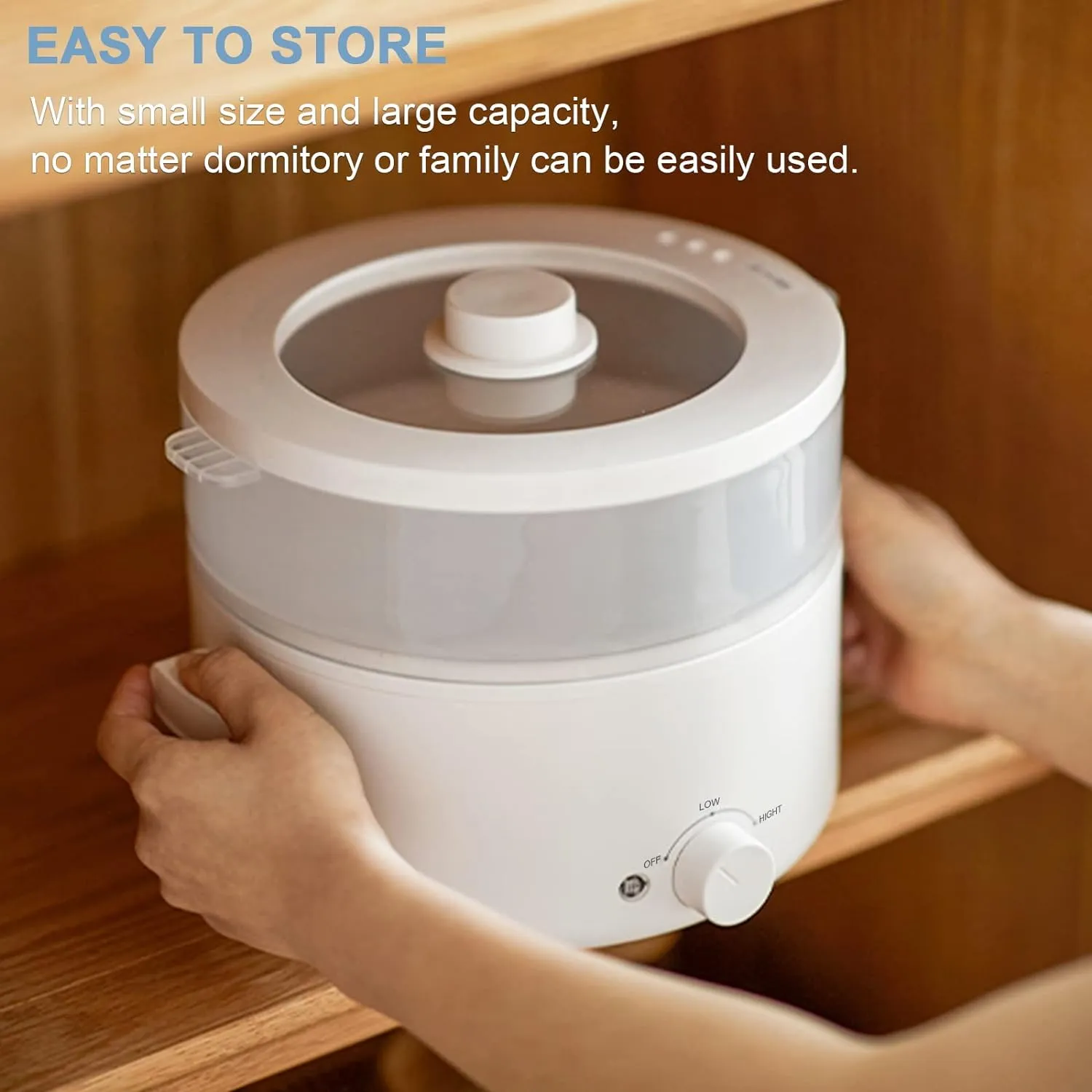 Electric Steamer for Cooking, 2L Ceramic Glaze Non-stick Pot, Dual Power Multi-functional Electric Cooker, Suitable for Steak, Pasta, Hot Pot, Ramen, Quick Heating and Overheat Protection