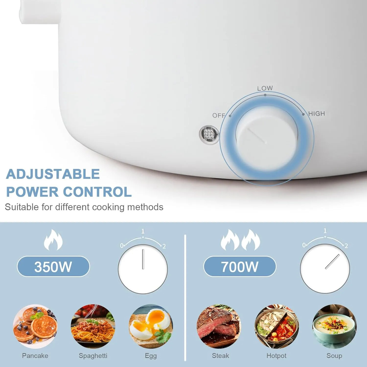 Electric Steamer for Cooking, 2L Ceramic Glaze Non-stick Pot, Dual Power Multi-functional Electric Cooker, Suitable for Steak, Pasta, Hot Pot, Ramen, Quick Heating and Overheat Protection