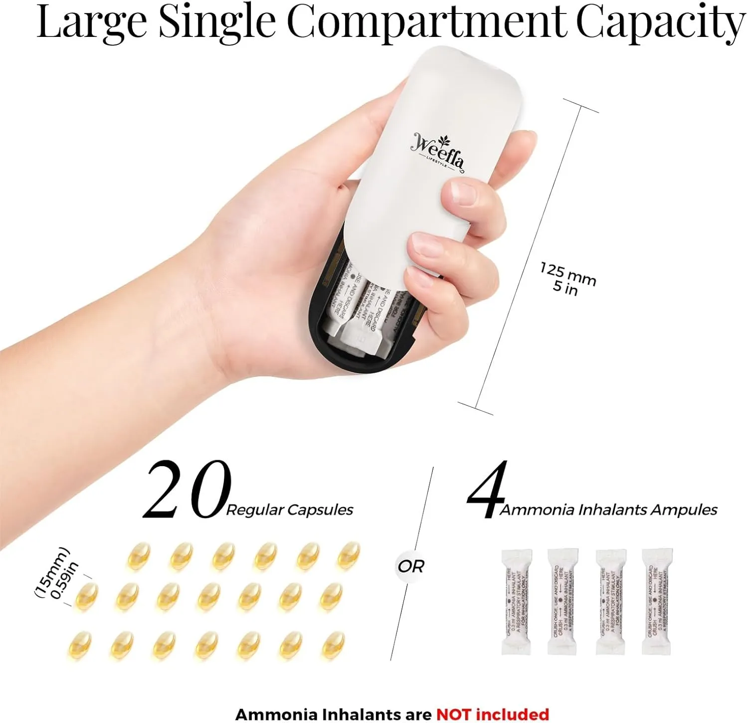Empty Carry Case for Ammonia Inhalants Smelling Salts Ampules, Single Pill Organizer for Purse, Compact Travel Container for Supplements (2 PCS White)