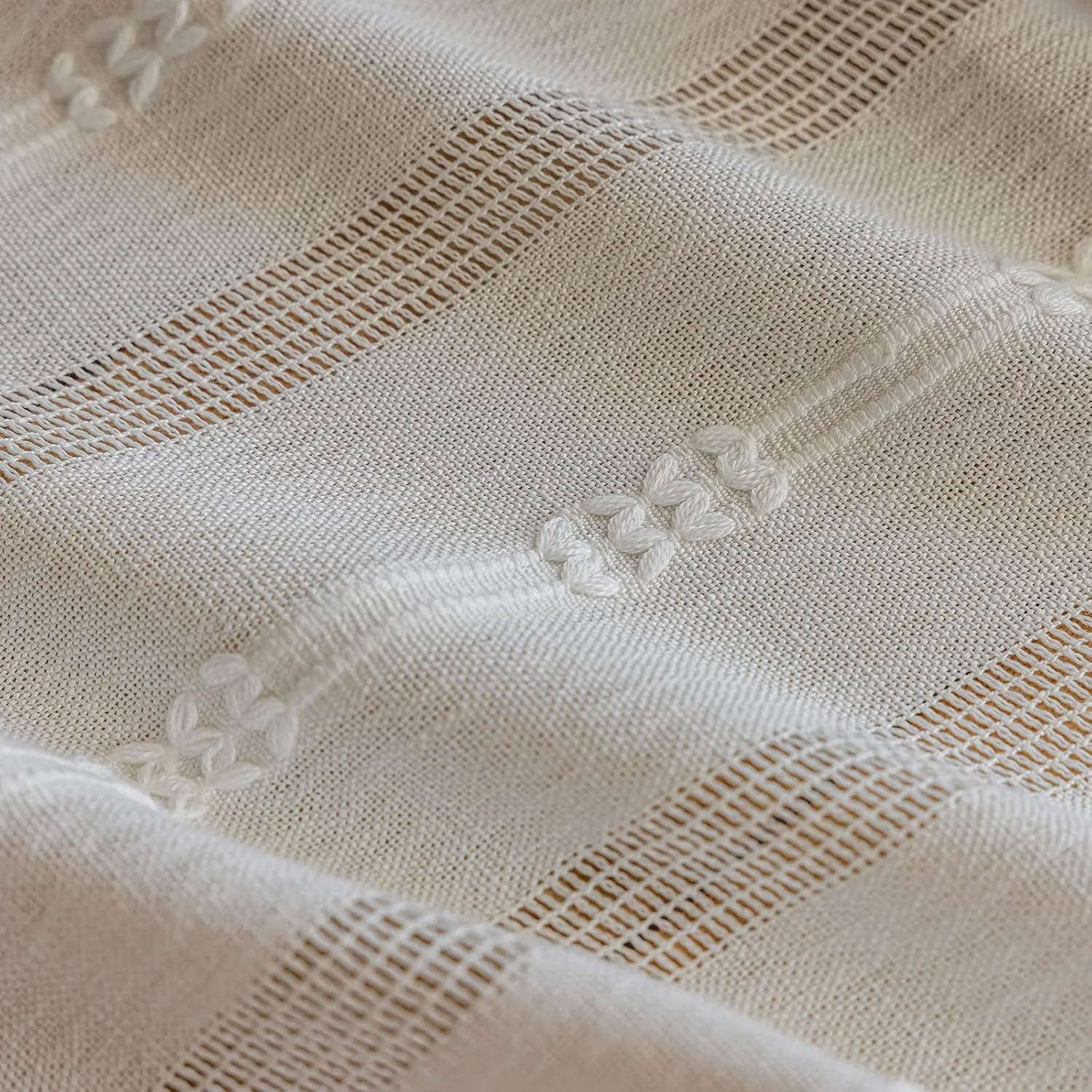 ENJOYBRIDAL Off White Curtains 84 Inch Length 2 Panels Boho Semi Sheer Drapes Cream Embroidered Tassel Rod Pocket Hollow Window Curtain Panels Farmhouse Window Treatment for Bedroom Living Room