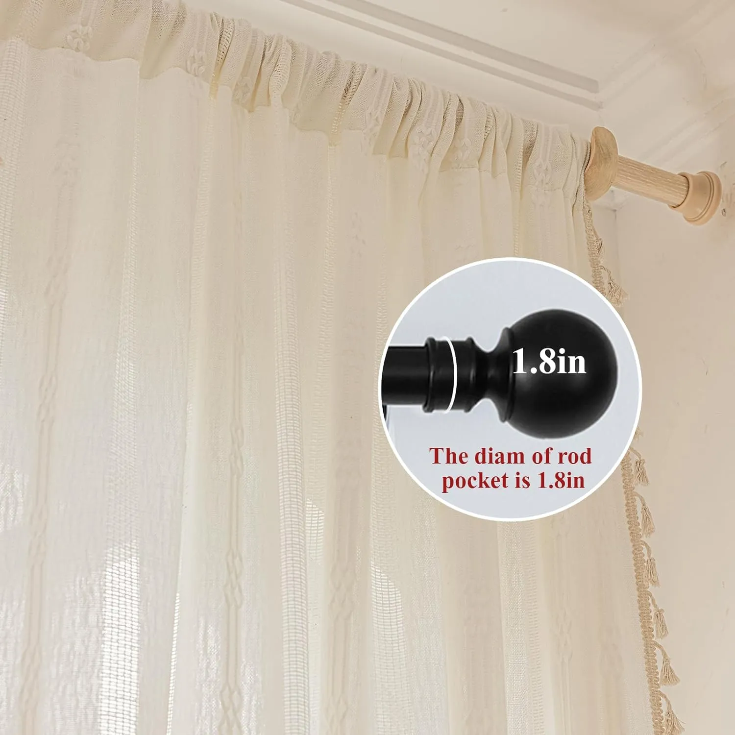 ENJOYBRIDAL Off White Curtains 84 Inch Length 2 Panels Boho Semi Sheer Drapes Cream Embroidered Tassel Rod Pocket Hollow Window Curtain Panels Farmhouse Window Treatment for Bedroom Living Room