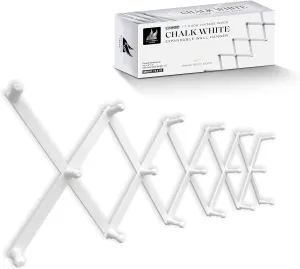 Expandable Wooden Coat Rack Hanger - Large Accordion Hanger with Expanding Pegs | Hand Made Modern Wooden Hat Rack for Wall | Hang Coat, Jacket, Hat | Wall Rack – 17 Hook, Chalk White