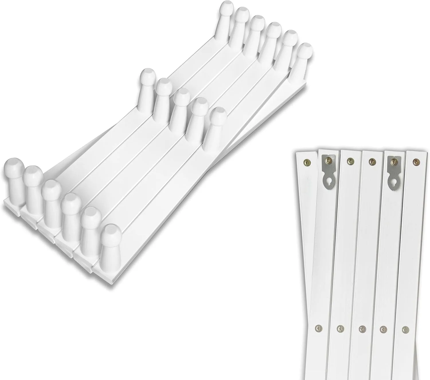 Expandable Wooden Coat Rack Hanger - Large Accordion Hanger with Expanding Pegs | Hand Made Modern Wooden Hat Rack for Wall | Hang Coat, Jacket, Hat | Wall Rack – 17 Hook, Chalk White
