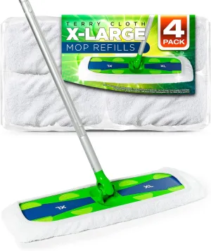Extra Large Cotton Mop Pads Compatible with Swiffer XL Mop - X-Large Wet and Dry Pads Refill, 4-Pack (Handle is Not Included)