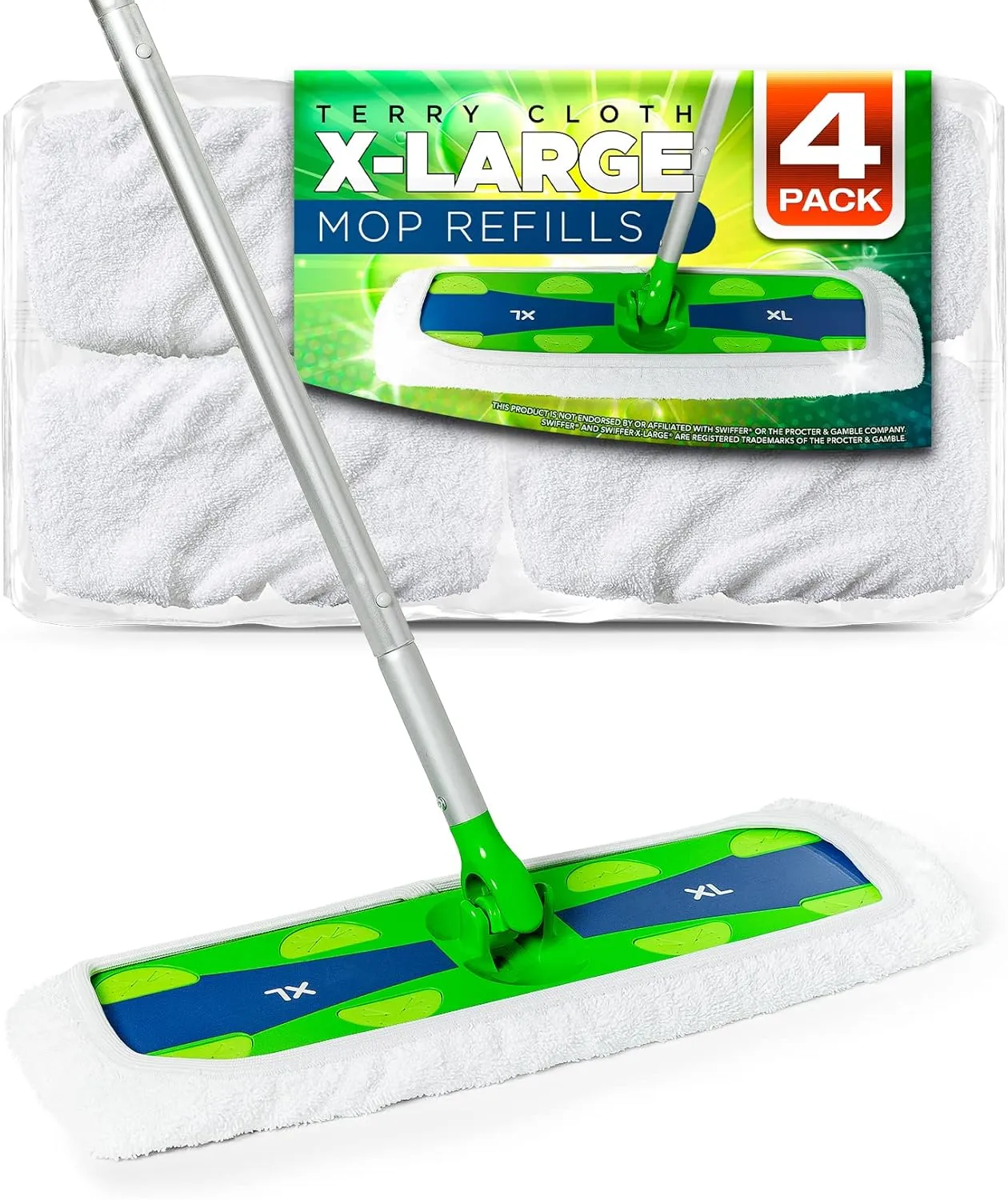 Extra Large Cotton Mop Pads Compatible with Swiffer XL Mop - X-Large Wet and Dry Pads Refill, 4-Pack (Handle is Not Included)