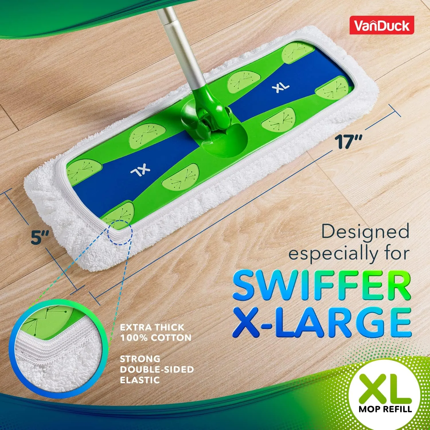 Extra Large Cotton Mop Pads Compatible with Swiffer XL Mop - X-Large Wet and Dry Pads Refill, 4-Pack (Handle is Not Included)