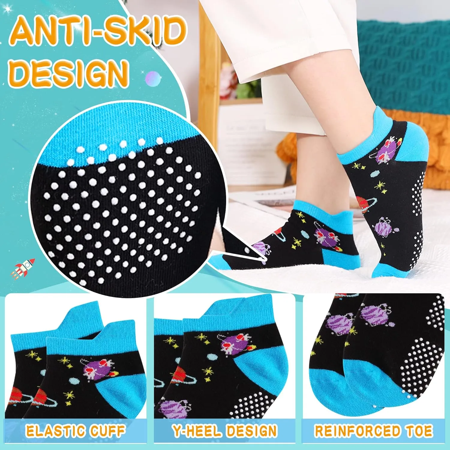 Eyean Kids Ankle Cotton Socks Cute Animal Pattern Soft Non Slip Boys Girls No Show Socks 6 Pairs