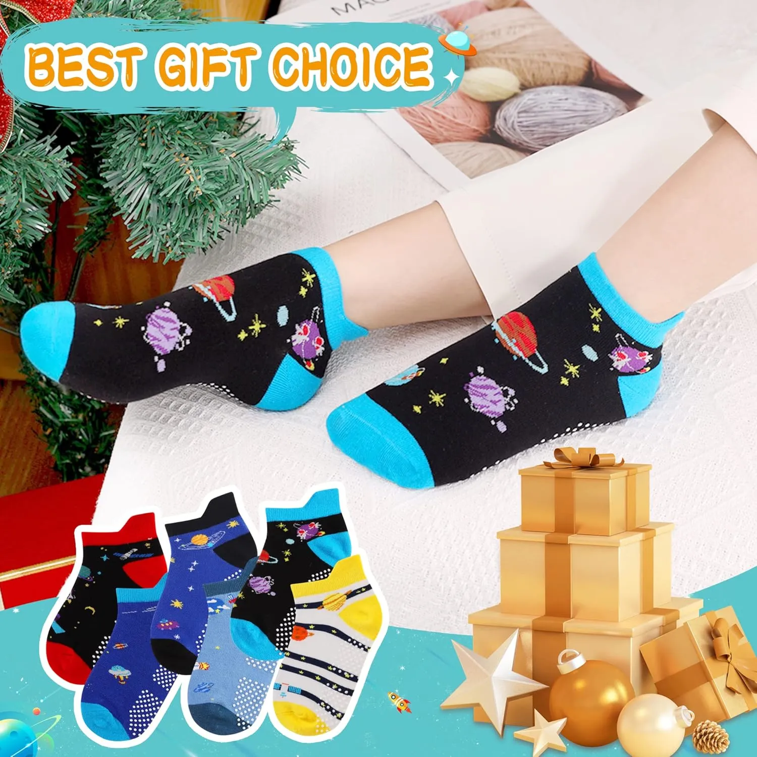 Eyean Kids Ankle Cotton Socks Cute Animal Pattern Soft Non Slip Boys Girls No Show Socks 6 Pairs