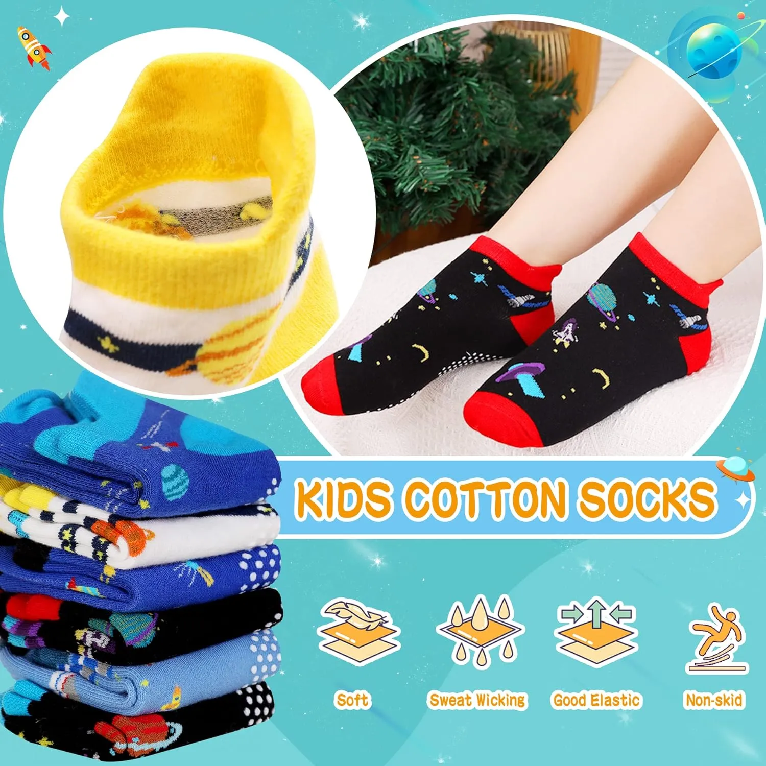 Eyean Kids Ankle Cotton Socks Cute Animal Pattern Soft Non Slip Boys Girls No Show Socks 6 Pairs