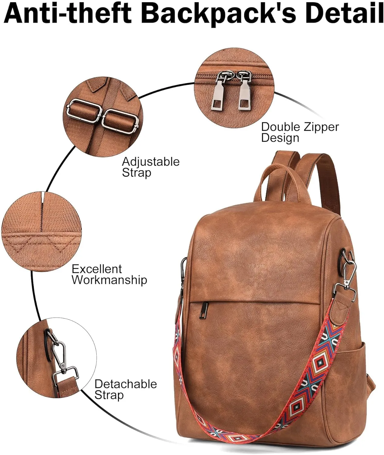 FADEON Leather Backpack Purse for Women Designer Travel Backpack Purses PU Fashion Ladies Shoulder Bag with Tassel