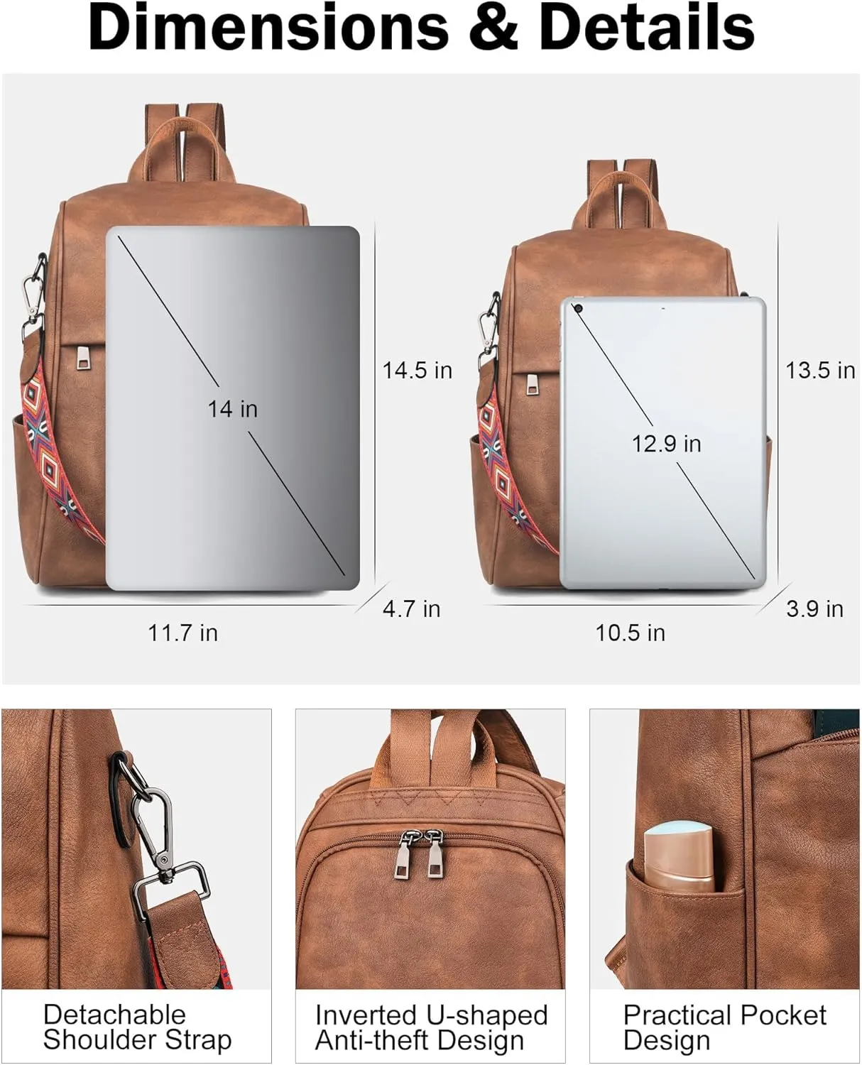 FADEON Leather Backpack Purse for Women Designer Travel Backpack Purses PU Fashion Ladies Shoulder Bag with Tassel