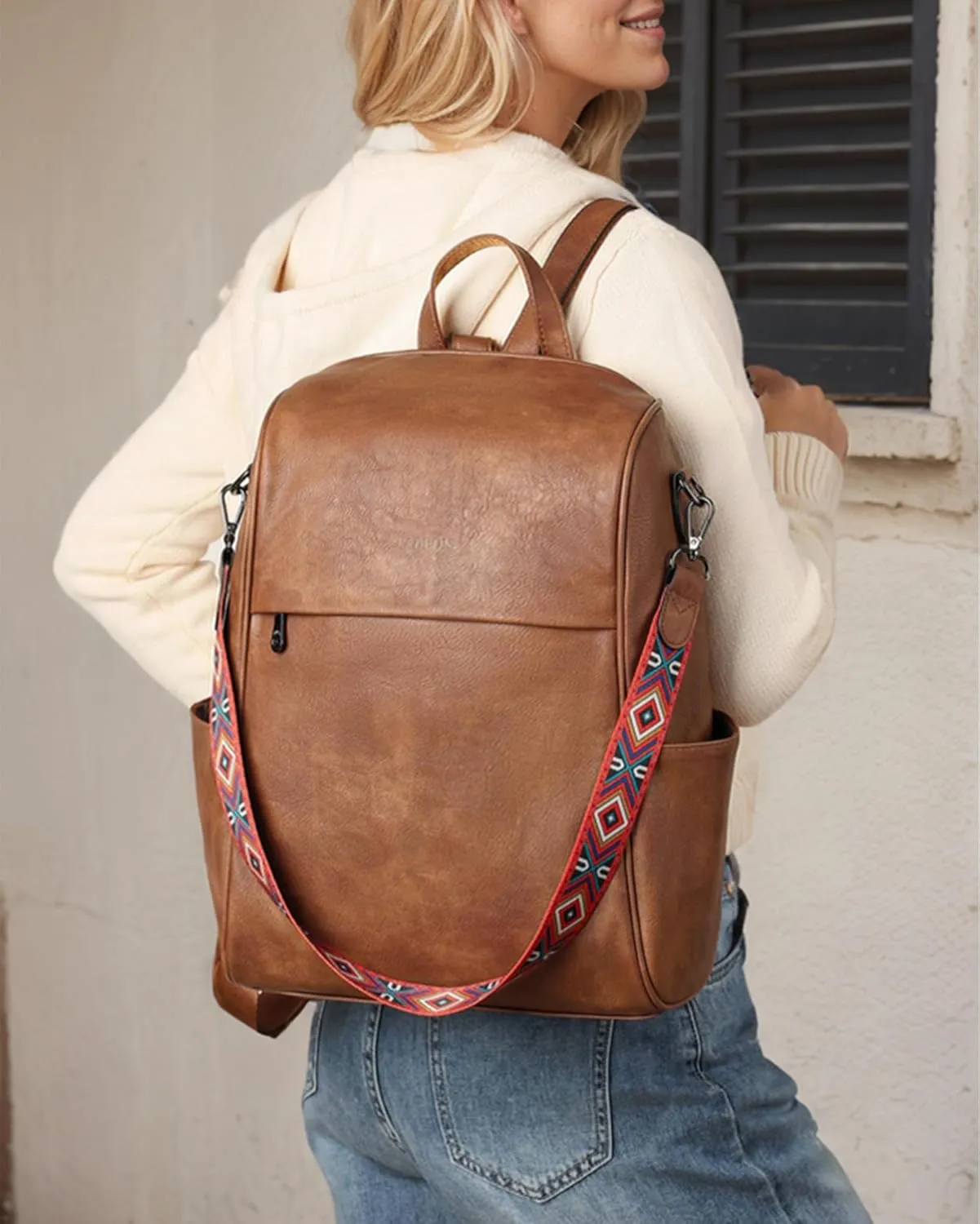 FADEON Leather Backpack Purse for Women Designer Travel Backpack Purses PU Fashion Ladies Shoulder Bag with Tassel