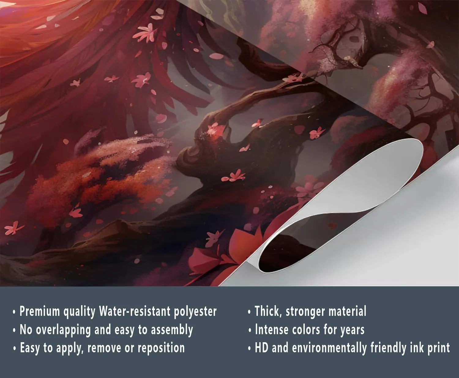 Fantasy Phoenix Mural Wallpaper Cherry Blossom Japanese Style Phoenix Wall Mural Mythical Creature Bedroom Wallpaper for Sofa Wall Living Room Studio 78.7" x 55.2"
