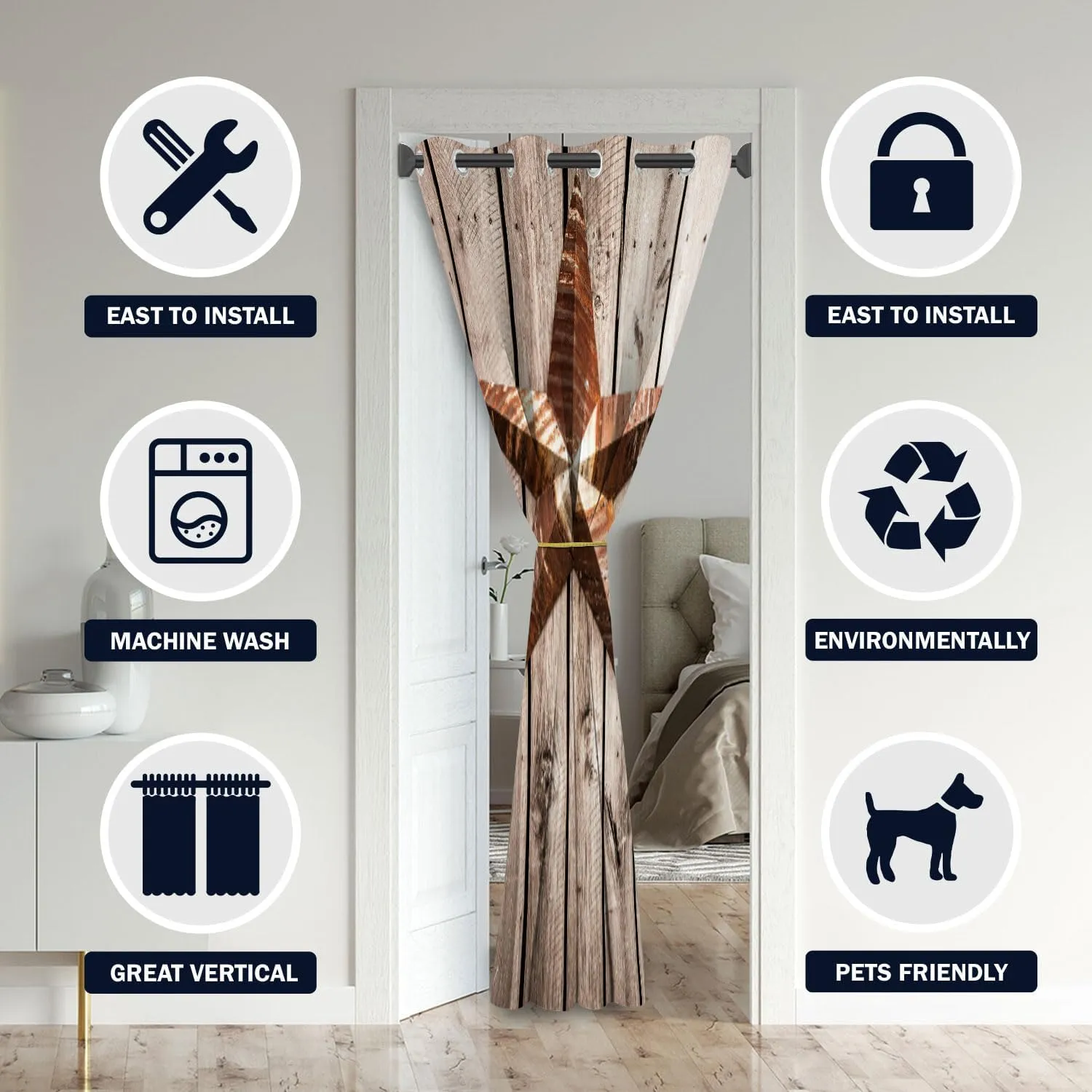 Farm House Door Door Curtains for Doorways, Barn Rural Village Country Blackout Curtain for Kids Bedroom Closet, Grommet Thermal Insulated Privacy Door Drapes for Room Divider, 34" W x 80" L