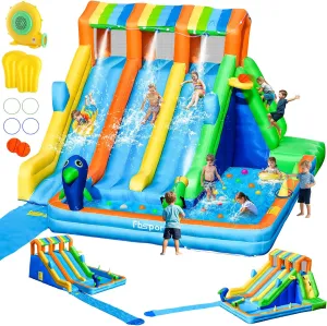 FBSPORT Inflatable Water Bounce House, Large Bounce Castle with 3 Slide for Kids, Inflatable Water Slide with Splash Pool, Climbing, Toss Rings, Basketball Hoop, Bouncy House for Outdoor Indoor