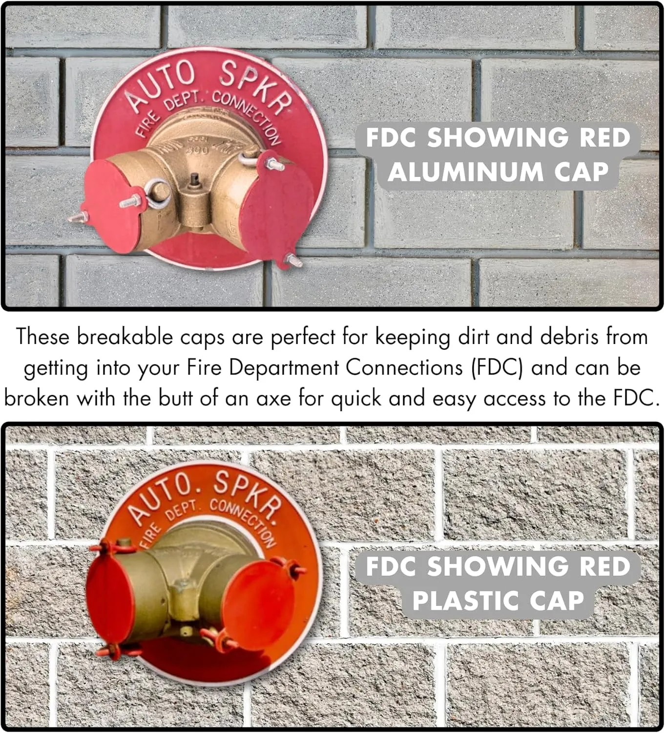 FDC Breakable Caps Plastic 2-1/2' - Fire Department Connection Caps - Red - 4 Pack