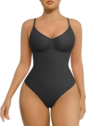 FeelinGirl Shapewear Bodysuit for Women Tummy Control Seamless Sculpting Snatched Waist Body Suit Body Shaper Thong