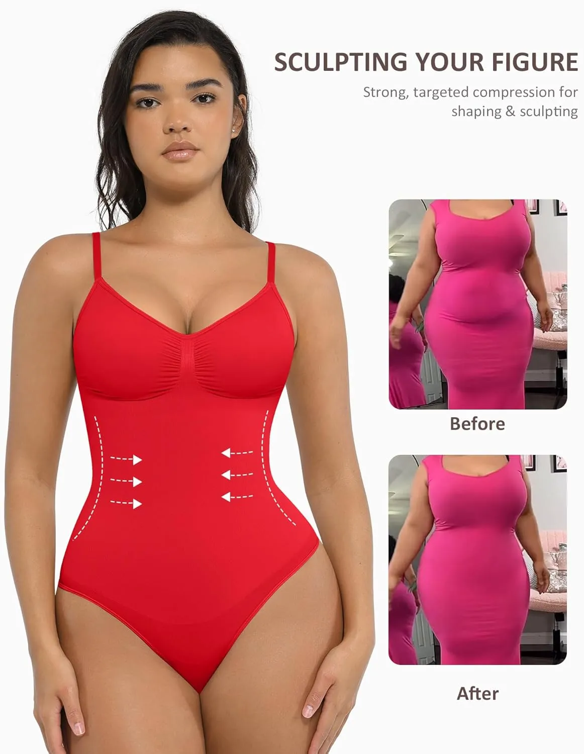 FeelinGirl Shapewear Bodysuit for Women Tummy Control Seamless Sculpting Snatched Waist Body Suit Body Shaper Thong