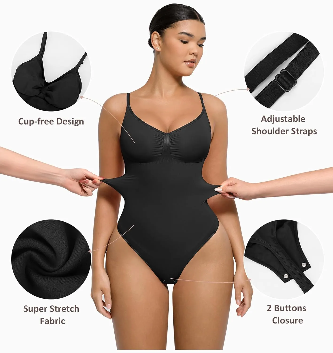 FeelinGirl Shapewear Bodysuit for Women Tummy Control Seamless Sculpting Snatched Waist Body Suit Body Shaper Thong