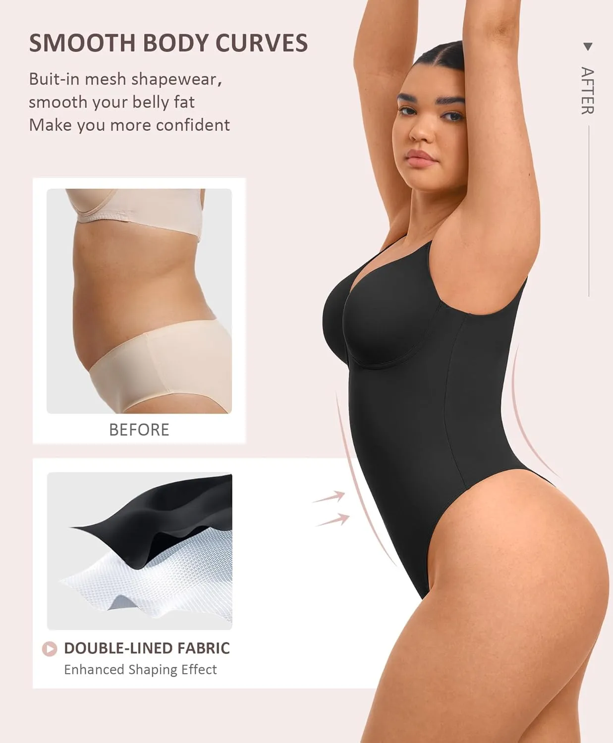 FeelinGirl Shapewear Bodysuits for Women Tummy Control, Thong Body Shaper Deep V Neck Sculpting Snatched Waist Body Suit