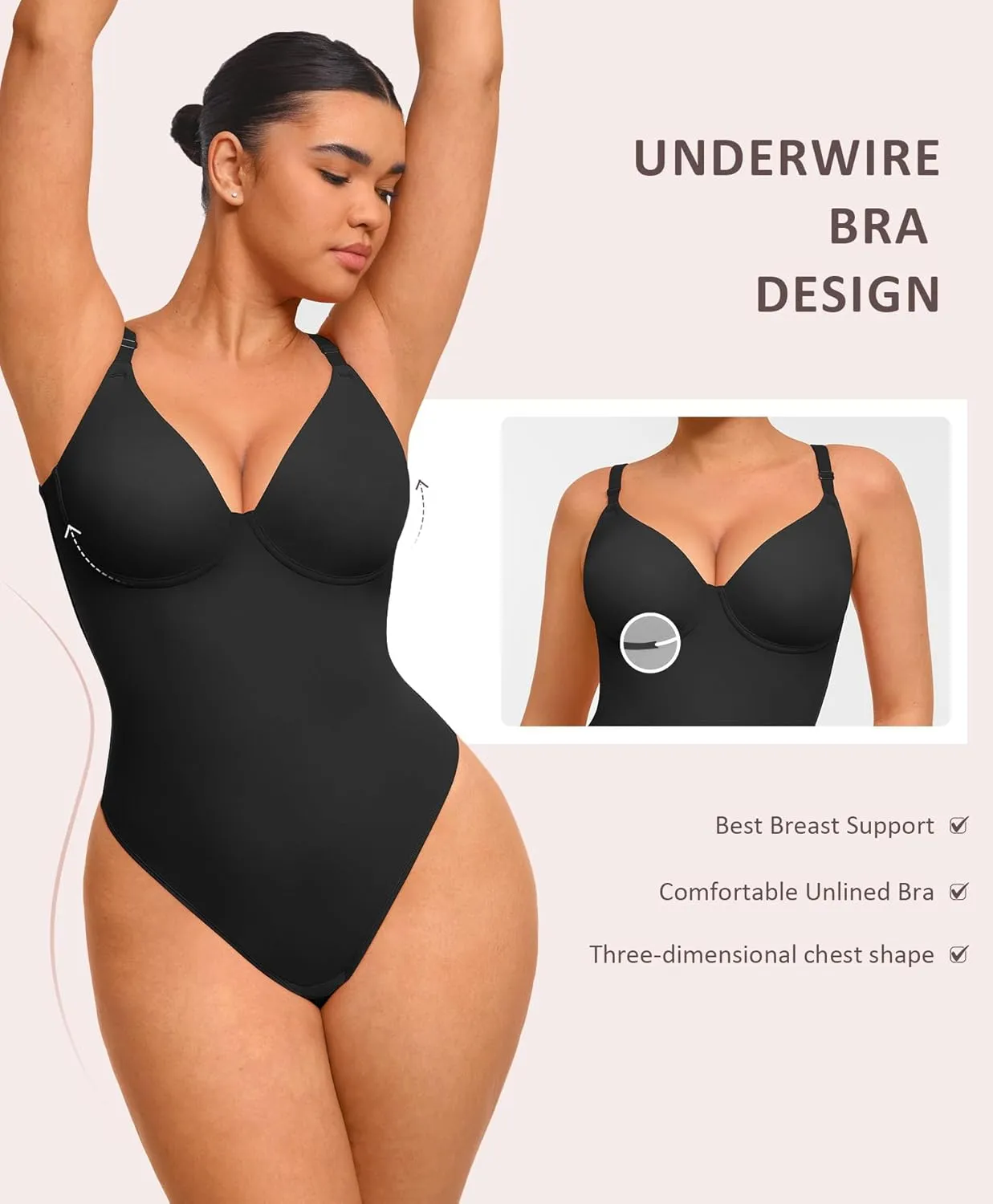 FeelinGirl Shapewear Bodysuits for Women Tummy Control, Thong Body Shaper Deep V Neck Sculpting Snatched Waist Body Suit