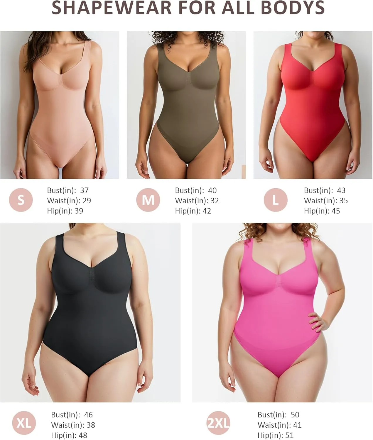 FeelinGirl Shapewear Bodysuits for Women Tummy Control, Thong Seamless Body Suits Sculpting Snatched Waist Body Shaper